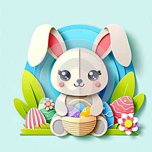 Cute Rabbit in paper craft style for Easter decoration