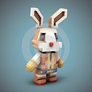 Cute Rabbit Pixel Character In Voxel Art Style