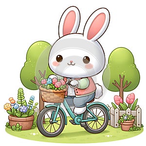 CUTE RABBIT PLAYING BYCLE PRINTABLE DESIGN photo
