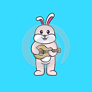 Cute rabbit playing guitar. Animal cartoon concept isolated. Can used for t-shirt, greeting card, invitation card or mascot. Flat