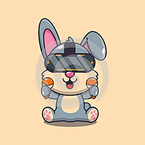 Cute rabbit playing virtual reality cartoon vector illustration.