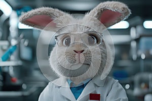 Cute rabbit scientist in lab coat and glasses