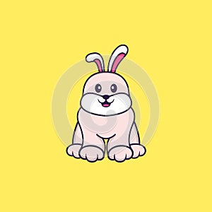 Cute rabbit is sitting. Animal cartoon concept isolated. Can used for t-shirt, greeting card, invitation card or mascot. Flat