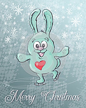 Cute rabbit skates, Christmas background