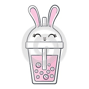 Cute Rabbit Thai Tea Cup Vector Illustration