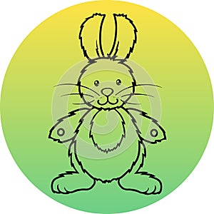 Cute rabbit toy , logo icon, vector illustration drawn in contour style