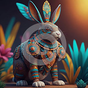 a cute rabbit wearing aztec custome photo