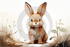 Cute rabbit white background pastel hues minimal illustration