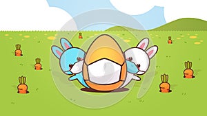 Cute rabbits with egg wearing mask to prevent coronavirus happy easter bunnies sticker