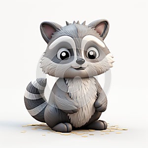 Cute Raccoon 3d Model: Caricature-like Illustration On White Background