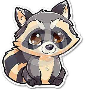 Cute raccoon cartoon. Adorable wild animal with big eyes