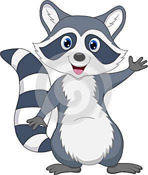 Cute raccoon cartoon waving hand