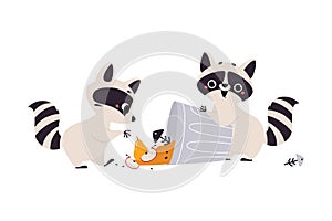 Cute Raccoon Character with Ringed Tail Digging in Dustbin Vector Illustration