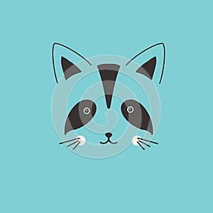Cute Raccoon face. Cartoon animal simple portrait, vector illustration