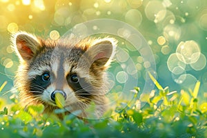 Cute Raccoon in a Garden photo