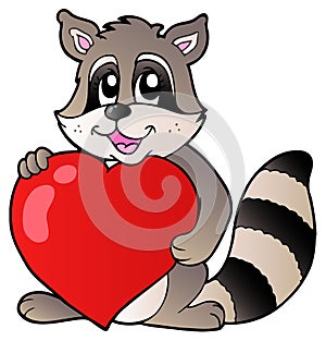 Cute racoon holding heart