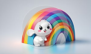 Cute Rainbow Bunny Clouds 3D Art Animated Graphic, Invitation Card Banner Website Design Background - ai generated