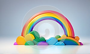 Cute Rainbow Clouds 3D Art Animated Graphic, Invitation Card Banner Website Design Background - ai generated