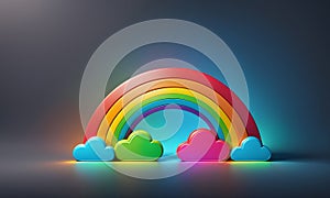 Cute Rainbow Clouds 3D Art Animated Graphic, Invitation Card Banner Website Design Background - ai generated