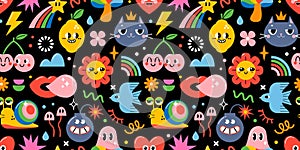 Cute rainbow groovy characters pattern