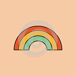 Cute rainbow icon. Groovy retro icon in 60s, 70s hippie style. Funny sign symbol. Patches, pins, stamps, stickers template print.