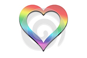 Cute rainbow love heart with smooth texture on a white or clear transparent background