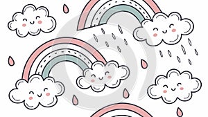 Cute Rainbow and Rain Clouds Pattern Background, vector design Generative AI