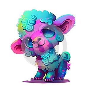 Cute rainbow sheep. Sticker Clipart. AI generated