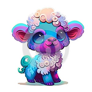 Cute rainbow sheep. Sticker Clipart. AI generated