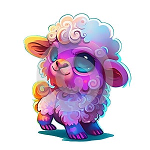 Cute rainbow sheep. Sticker Clipart. AI generated