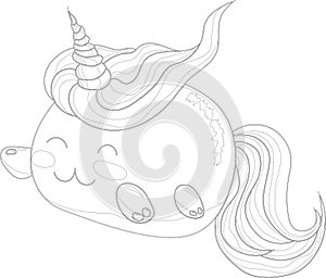 Cute rainbow unicorn cat creature icon vectorin black and white