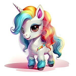 Cute rainbow unicorn. Sticker Clipart. AI generated