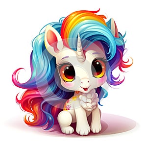 Cute rainbow unicorn. Sticker Clipart. AI generated