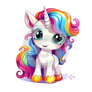 Cute rainbow unicorn. Sticker Clipart. AI generated