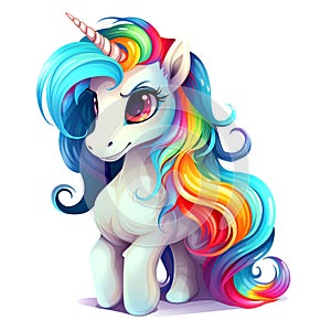 Cute rainbow unicorn. Sticker Clipart. AI generated