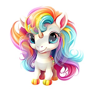 Cute rainbow unicorn. Sticker Clipart. AI generated