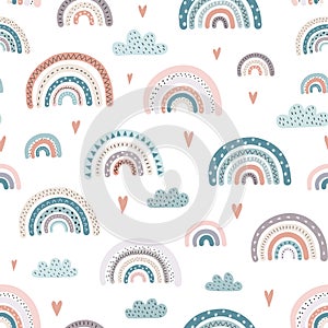 Cute rainbows and hearts seamless pattern. Adorable background photo
