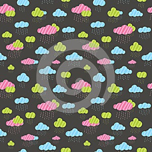 Cute rainy clouds seamless pattern.