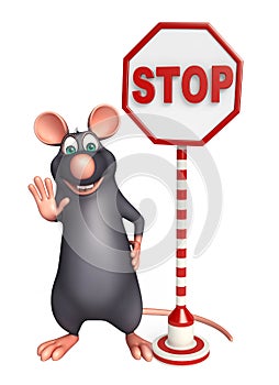 cute Rat cartoon character with stop sign