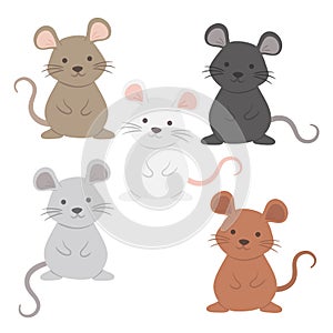 Cute Rat Mouse Set Cartoon Character Vector Illustration