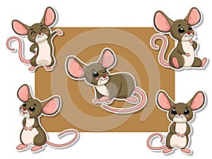 Cute Rats Cartoon Sticker Set. Vector Illustration With Cartoon Happy Animal