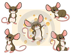Cute Rats Characters Cartoon Set. Vector illustration With Cartoon Happy Animal