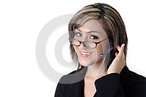 Cute receptionist with headset