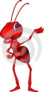 Cute red ant cartoon presenting