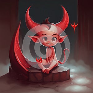 cute red devil character illustration background