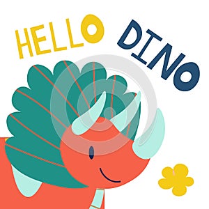 Cute red dinosaur and hello dino slogan design for fashion graphics, t shirt prints, posters, stickers etc EPS