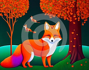 Cute red fox - AI generated art