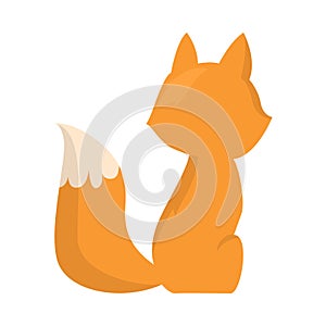 A cute red fox with a fluffy tail is sitting back. Vector illustration isolated on white background