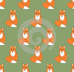 Cute Red Fox and Kitsune. Vector Illustration. isolated on White Background.