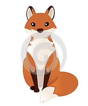 Cute red fox sitting. Cartoon animal character design. Forest animal. Flat vector illustration isolated on white background